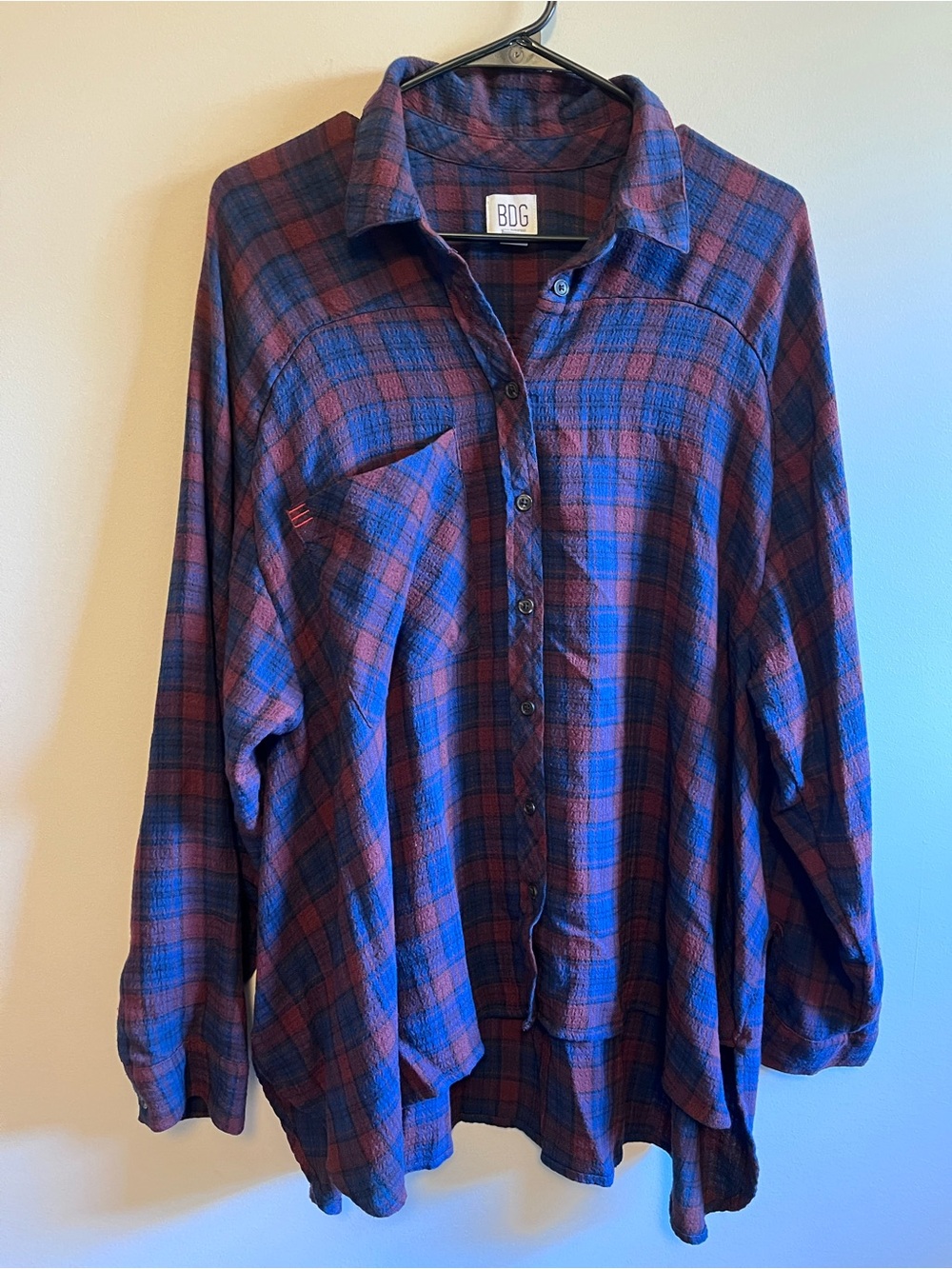BDG Blue and Burgundy Plaid Button-Up Shirt